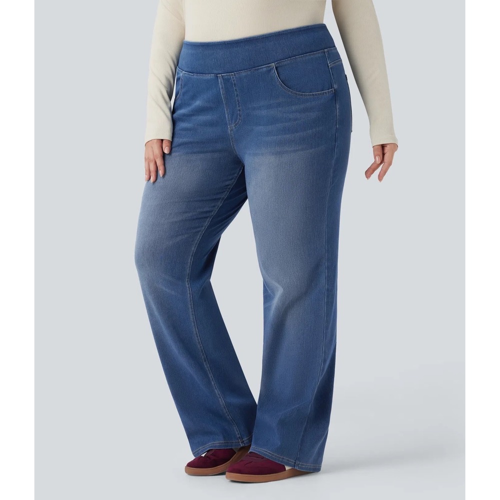 Halara Flex High Waisted Pockets Washed Bootcut Jeans Plus Size 2X Dark Blue